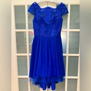 NWOT Royal Blue Girl's Flare Hi-Lo Pageant Dress Size S/M